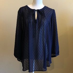Navy Sheer Swiss Dot boho, Elle